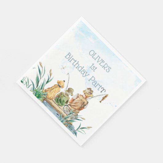 Serviette En Papier Pêche en famille : 1er anniversaire d'un garçon (Coin)