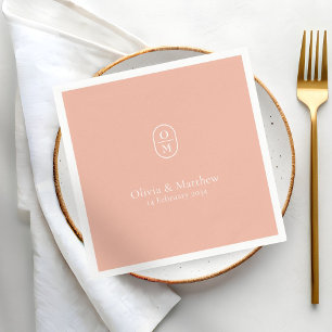Serviette En Papier Pêche Ensoleillée Monogramme de Mariage Chic Mod