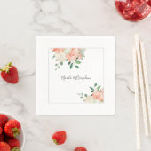 Serviette En Papier Pêche et Mariage floral blanc (En situation)