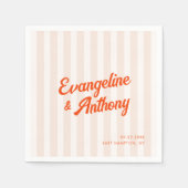 Serviette En Papier Pêche et Tangerine Mariage rétro rayé (Devant)