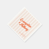 Serviette En Papier Pêche et Tangerine Mariage rétro rayé (Coin)