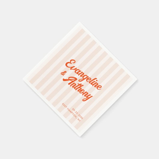 Serviette En Papier Pêche et Tangerine Mariage rétro rayé (Coin)