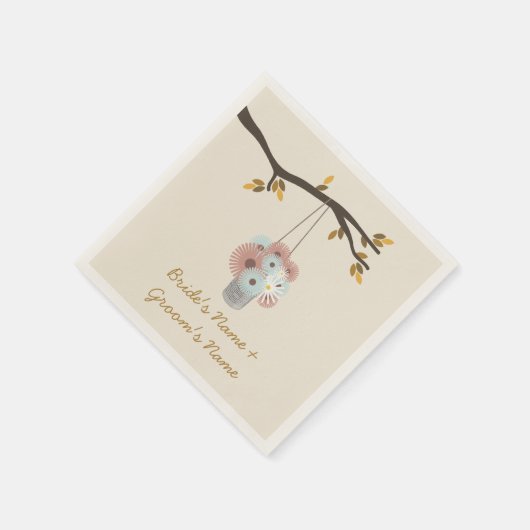Serviette En Papier Pêche + Fleurs Bleues Mariage de automne serviette (Coin)