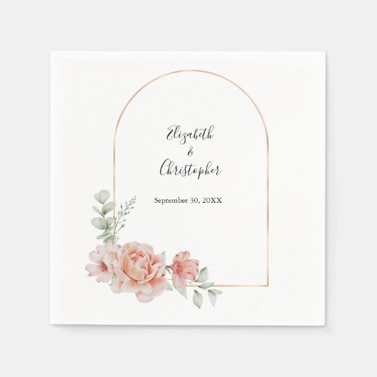 Serviette En Papier Pêche Floral tendance Arc verdure Mariage moderne (Devant)