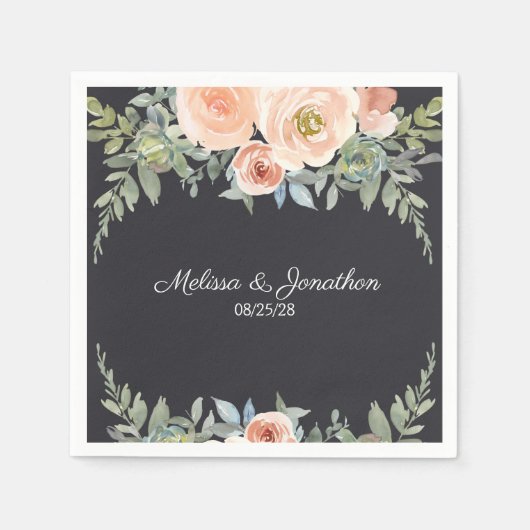 Serviette En Papier Pêche Green Navy Pastel Floral Mariage Napkins (Devant)