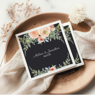 Serviette En Papier Pêche Green Navy Pastel Floral Mariage Napkins
