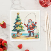 Serviette En Papier Pêche Noël avec le Père Noël (En situation)