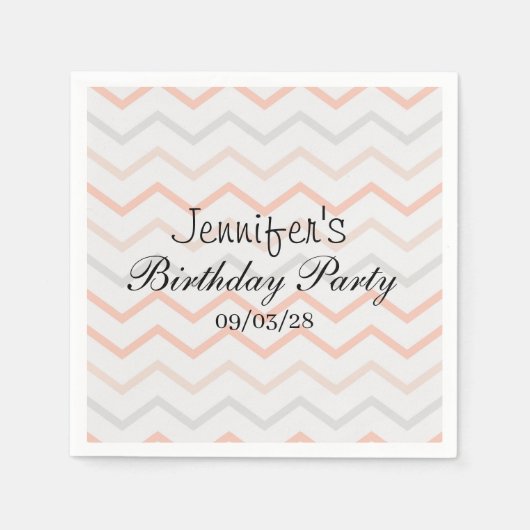 Serviette En Papier Pêche pastel et Zig Zag gris (Devant)