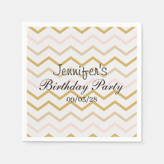 Serviette En Papier Pêche pastel et Zig Zag Or (Devant)