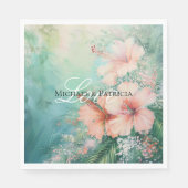 Serviette En Papier Pêche tropicale Hibiscus blanc Mariage floral (Devant)