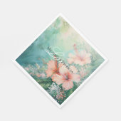 Serviette En Papier Pêche tropicale Hibiscus blanc Mariage floral (Coin)