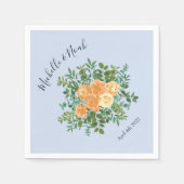 Serviette En Papier Pêcher bleu clair Mariage Roses Floral (Devant)