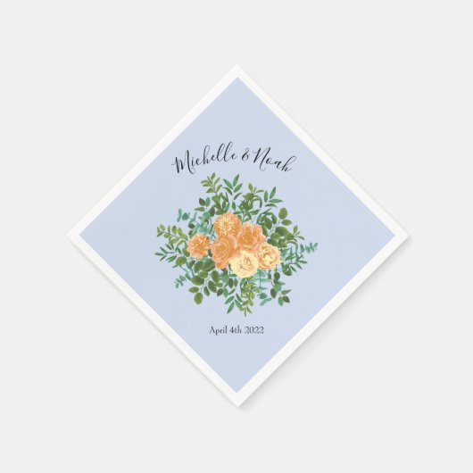 Serviette En Papier Pêcher bleu clair Mariage Roses Floral (Coin)