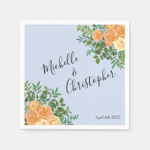 Serviette En Papier Pêcher bleu clair Mariage Roses Floral