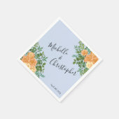 Serviette En Papier Pêcher bleu clair Mariage Roses Floral (Coin)