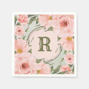 Serviette En Papier Pêcher les Roses sur Sage Green Personnalisé