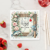 Serviette En Papier Pêcheur mariage avec verge et fleurs (En situation)