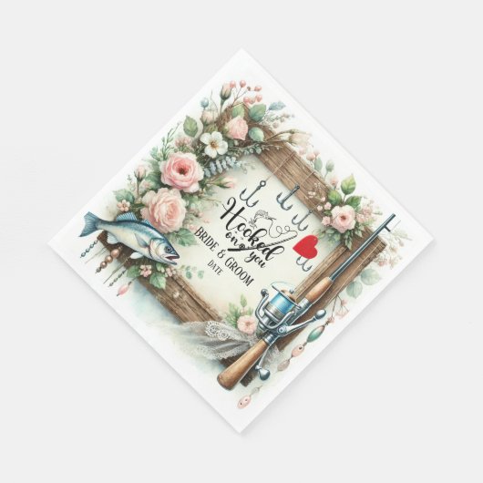 Serviette En Papier Pêcheur mariage avec verge et fleurs (Coin)