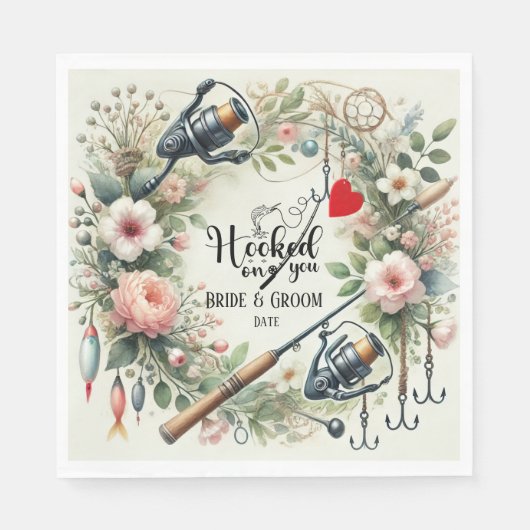 Serviette En Papier Pêcheur mariage avec verge et fleurs (Devant)