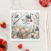 Serviette En Papier Pêcheur mariage avec verge et fleurs (En situation)