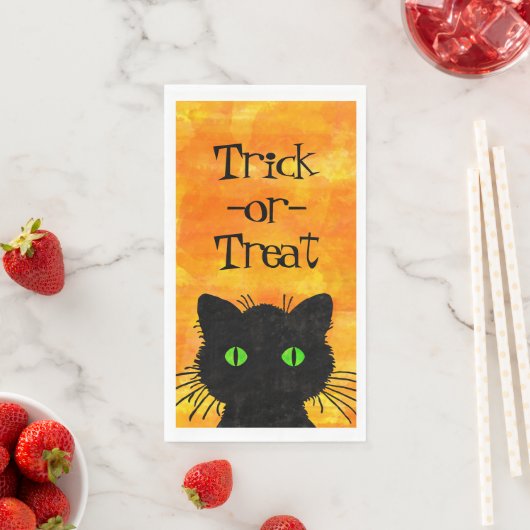 Serviette En Papier Peeeking Chat noir Halloween Aquarelle Design (En situation)