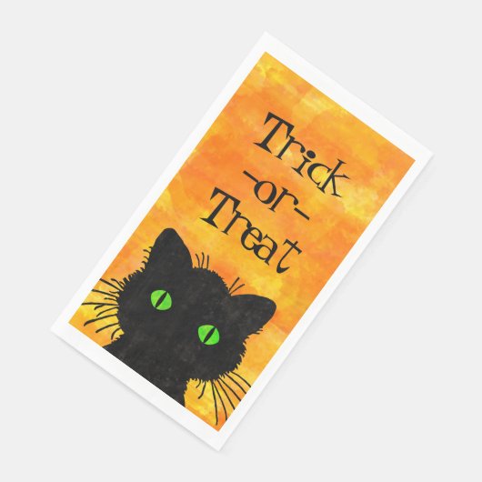 Serviette En Papier Peeeking Chat noir Halloween Aquarelle Design (Coin)
