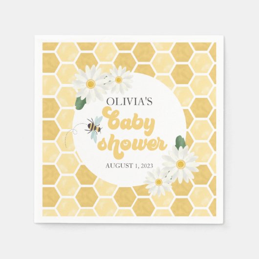 Serviette En Papier Peigne et marguerites de Baby shower d'abeilles (Devant)