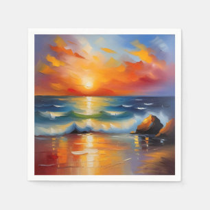 Serviette En Papier Peinture à l'huile de couché de soleil orange sur