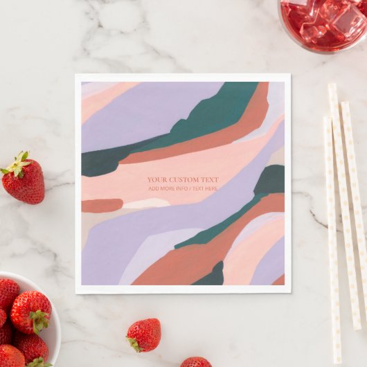 Serviette En Papier Peinture Abstraite violet et verte Texte personnal (En situation)