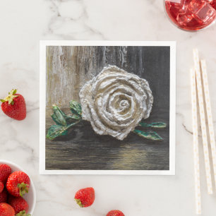 Serviette En Papier Peinture acrylique Rose Blanche