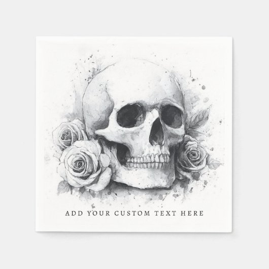 Serviette En Papier Peinture aquarelle de crâne avec des roses (Devant)