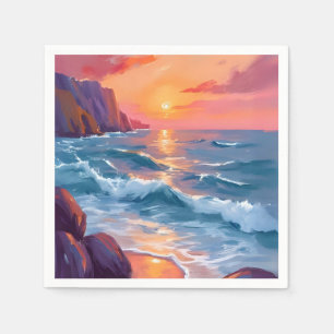 Serviette En Papier Peinture aquarelle de la plage aux vagues de l'océ