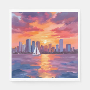 Serviette En Papier Peinture aquarelle du reflet du coucher de soleil