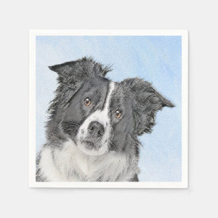 Serviette En Papier Peinture Collie Bordure - Joli art original chien