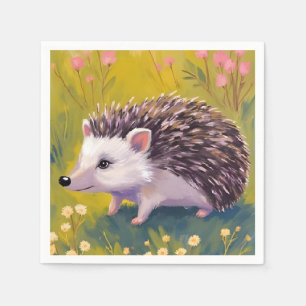Serviette En Papier Peinture d'animal de champ floral de hérisson