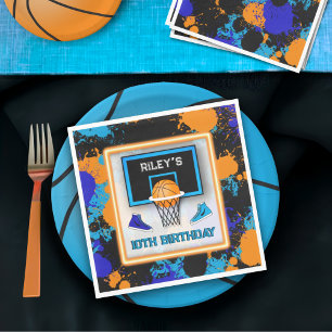 Serviette En Papier Peinture de basketball orange et bleu Anniversaire