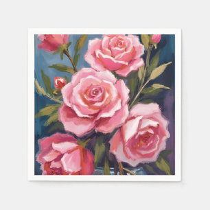 Serviette En Papier Peinture de bouquet de roses rose saumon