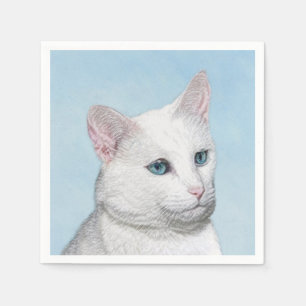 Serviette En Papier Peinture de chat blanc - Cute Original Cat Art