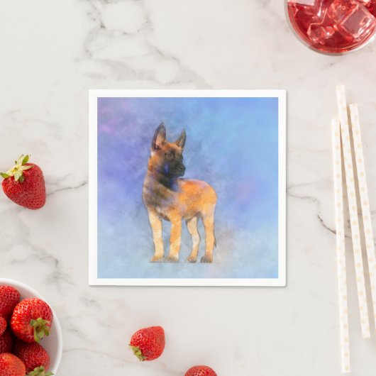 Serviette En Papier Peinture de chiot malinois - Mechelaar (En situation)