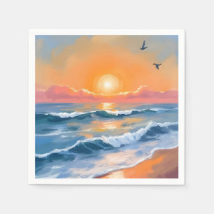 Serviette En Papier Peinture de plage à l'aquarelle Coucher de soleil