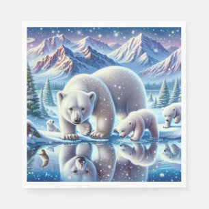 Serviette En Papier Peinture de scène enneigée de famille d'ours polai