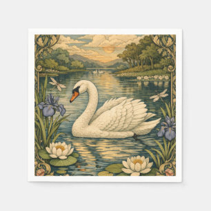 Serviette En Papier Peinture élégante vintage aquarelle cygne blanc