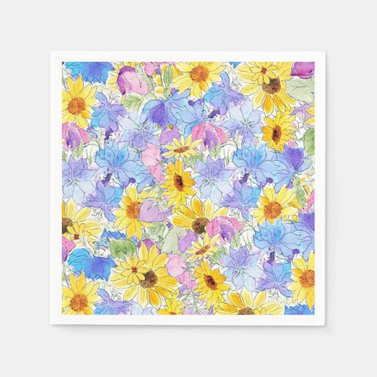 Serviette En Papier peinture jaune bleu violet (Devant)