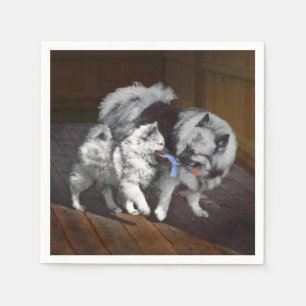 Serviette En Papier Peinture Keeshond Playtime - Jolie art original ch