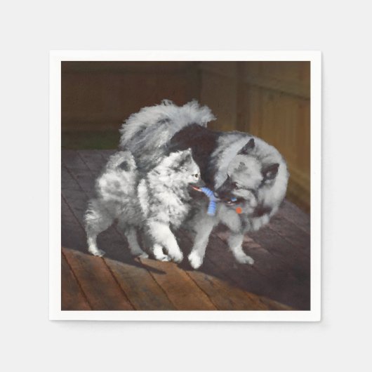 Serviette En Papier Peinture Keeshond Playtime - Jolie art original ch (Devant)