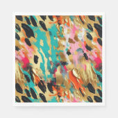 Serviette En Papier Peinture léopard rose turquoise (Devant)
