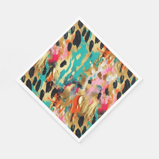 Serviette En Papier Peinture léopard rose turquoise (Coin)