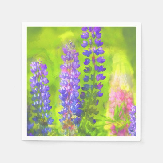 Serviette En Papier Peinture Lupine - Art Fleur Original (Devant)