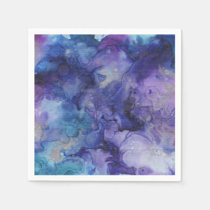 Serviette En Papier Peinture marbrée bleu et violet à l'aquarelle liqu