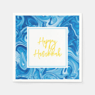 Serviette En Papier Peinture marbrée Bleu Joyeux Hanoukka Jaune